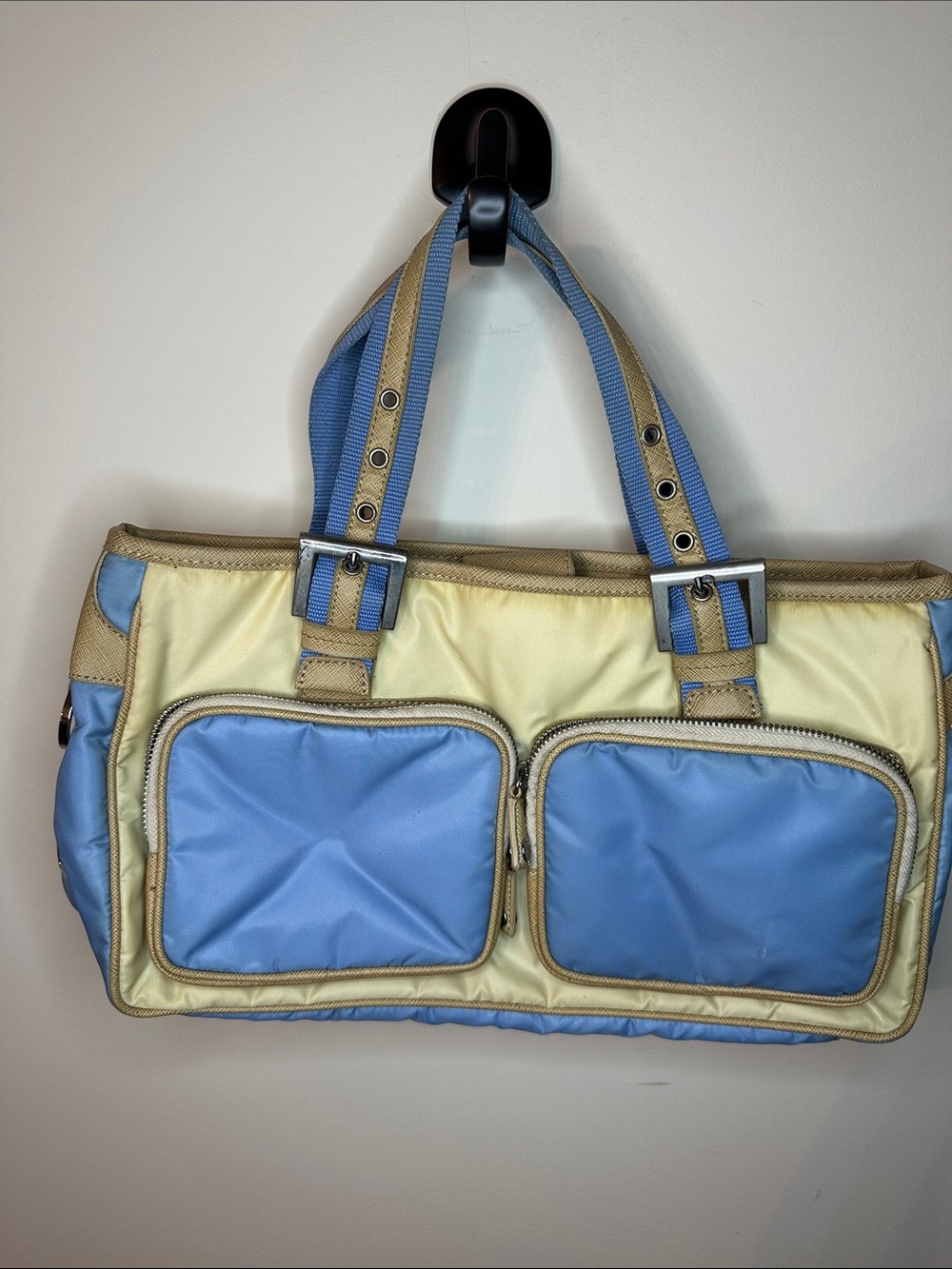 Blue and Cream Women's Tote Bag - Lightweight Everyday Carry